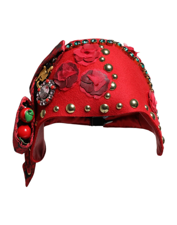 Red Crystal Gold Roses Brooch Embellished Hat Dolce & Gabbana