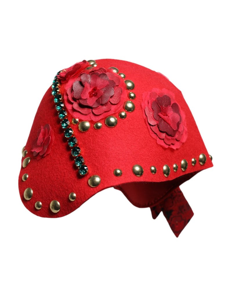 Red Crystal Gold Roses Brooch Embellished Hat Dolce & Gabbana