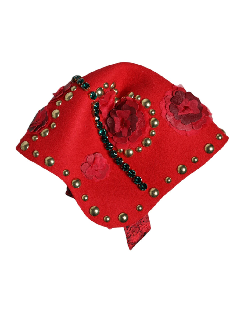 Red Crystal Gold Roses Brooch Embellished Hat Dolce & Gabbana
