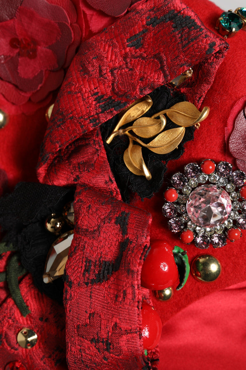 Red Crystal Gold Roses Brooch Embellished Hat Dolce & Gabbana