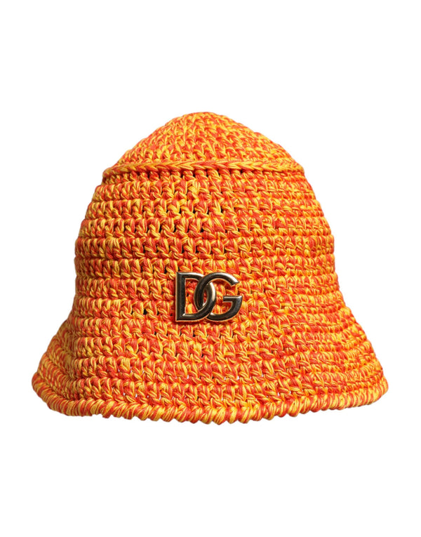 Orange Cotton Crochet DG Logo Bucket  Hat Dolce & Gabbana