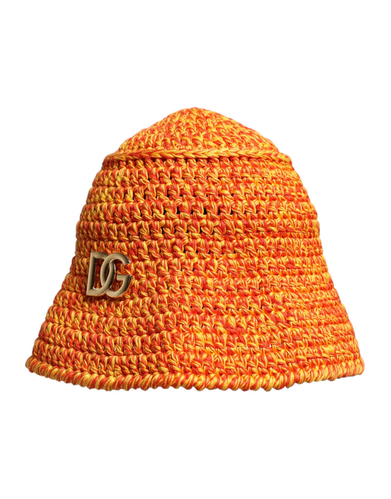Orange Cotton Crochet DG Logo Bucket  Hat Dolce & Gabbana