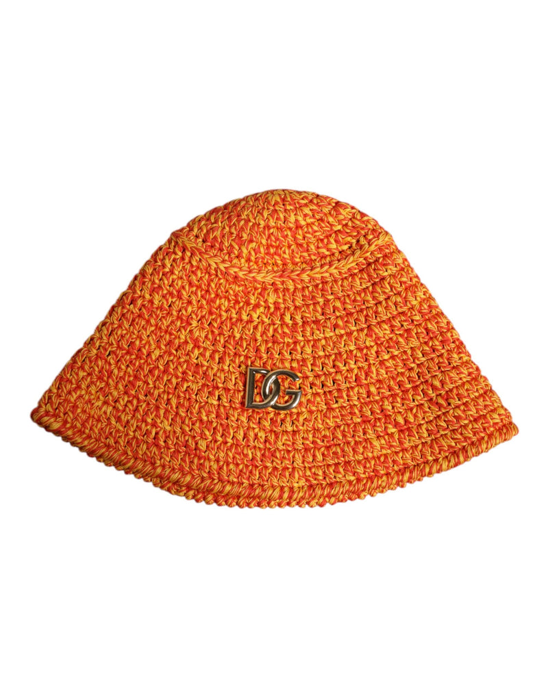 Orange Cotton Crochet DG Logo Bucket  Hat Dolce & Gabbana