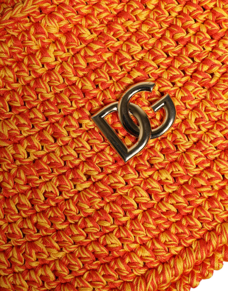 Orange Cotton Crochet DG Logo Bucket  Hat Dolce & Gabbana