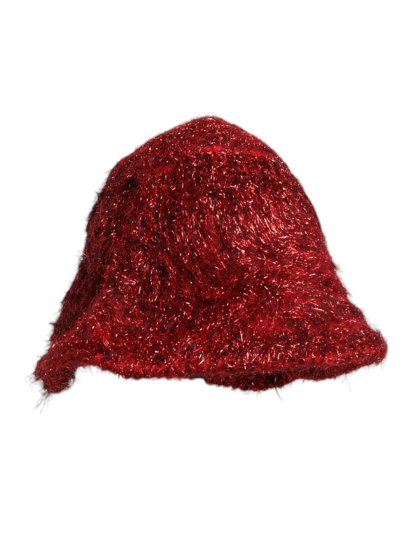 Red Viscose Tinsel Wide Brim Bucket Hat Dolce & Gabbana