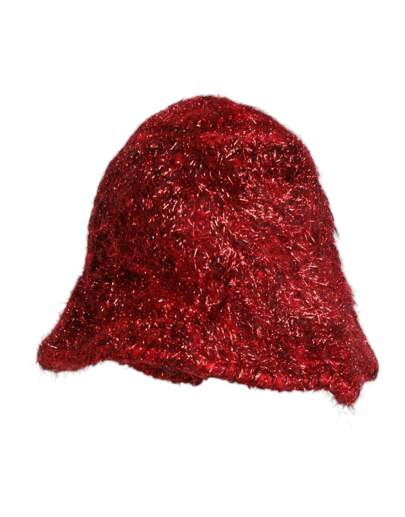 Red Viscose Tinsel Wide Brim Bucket Hat Dolce & Gabbana