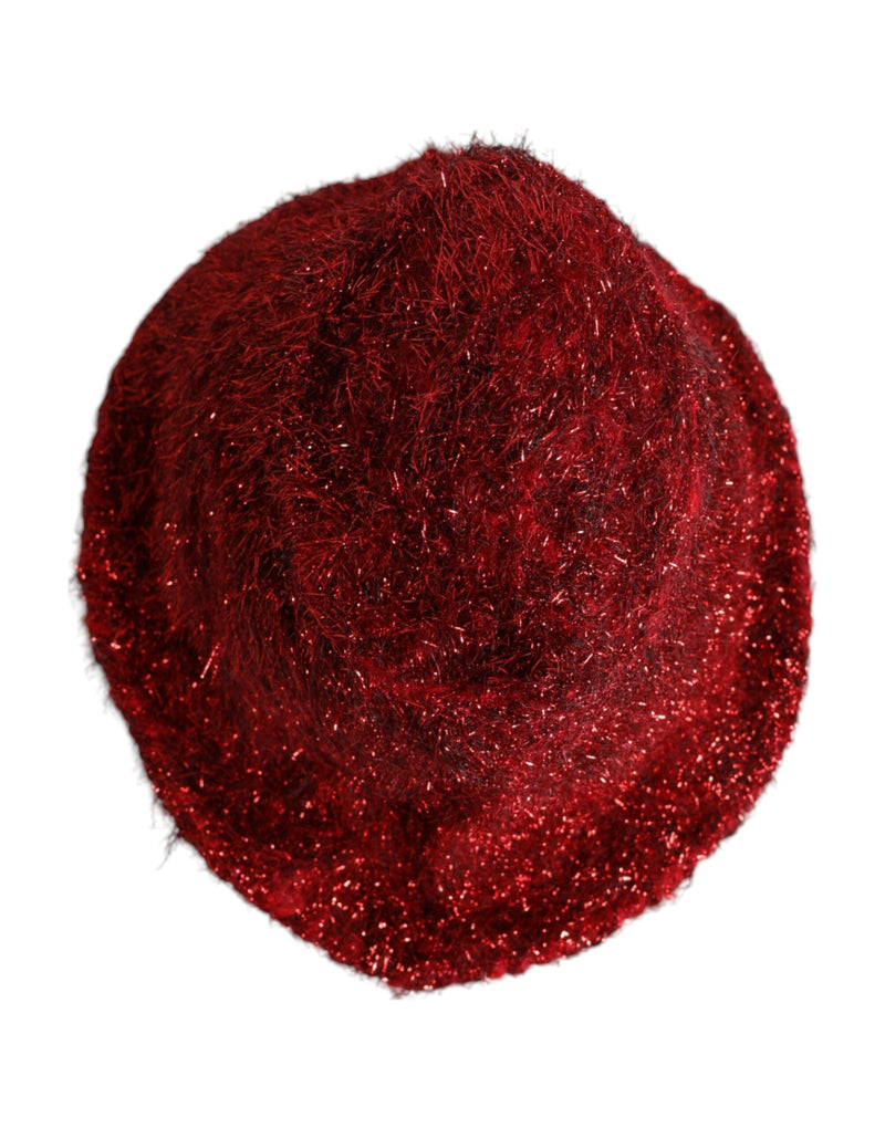 Red Viscose Tinsel Wide Brim Bucket Hat Dolce & Gabbana