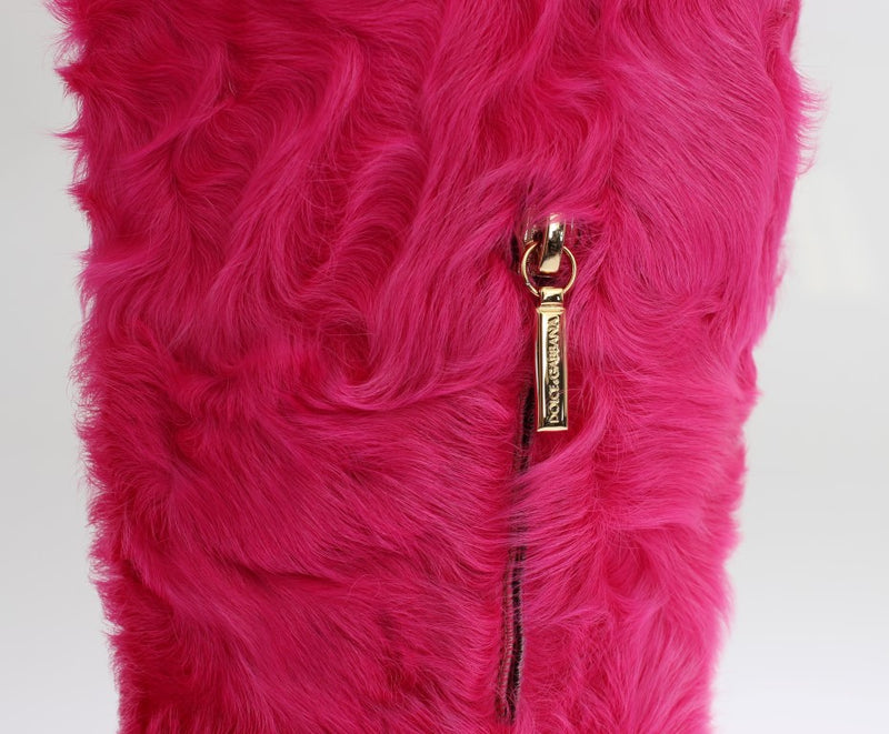 Elegant Pink Lambskin Fur Boots Dolce & Gabbana