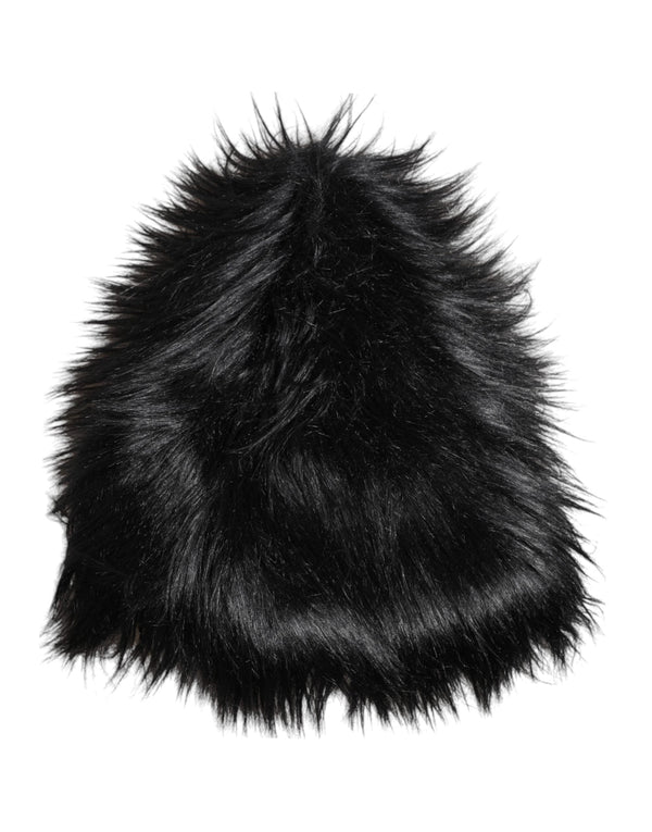 Black Acrylic Fur Womens Bucket Hat Dolce & Gabbana