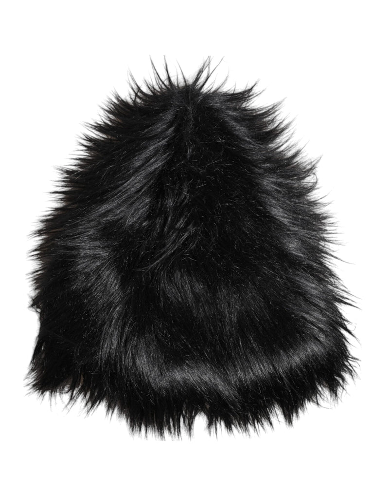 Black Acrylic Fur Womens Bucket Hat Dolce & Gabbana