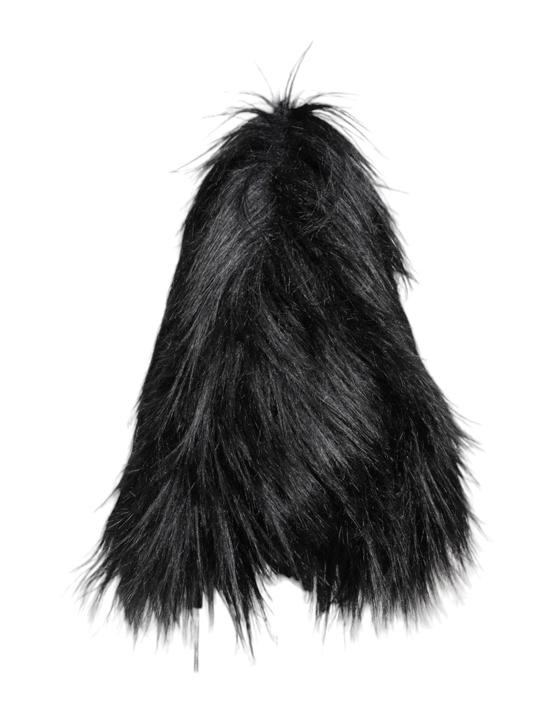 Black Acrylic Fur Womens Bucket Hat Dolce & Gabbana