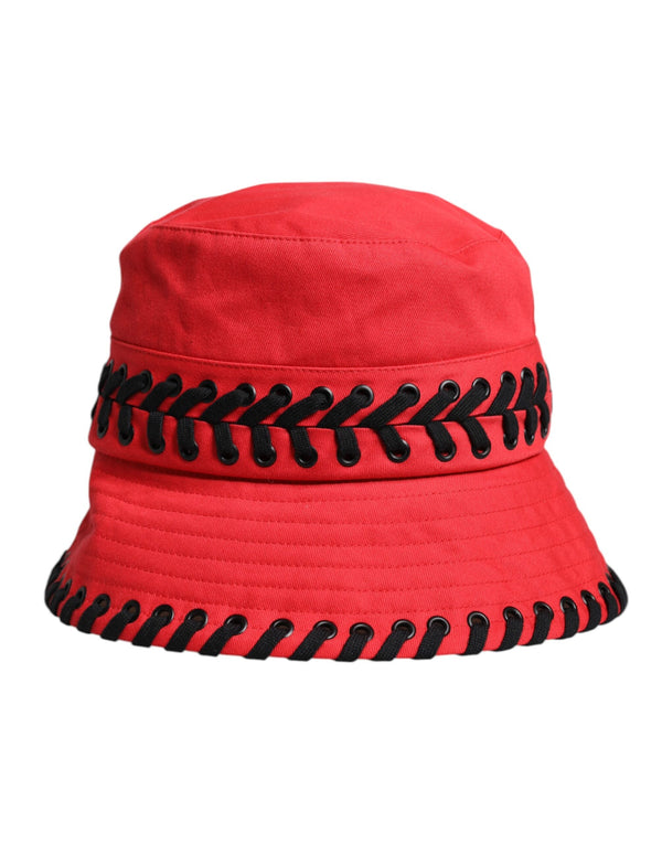Red Lace Polyester Wide Brim Bucket Hat Dolce & Gabbana