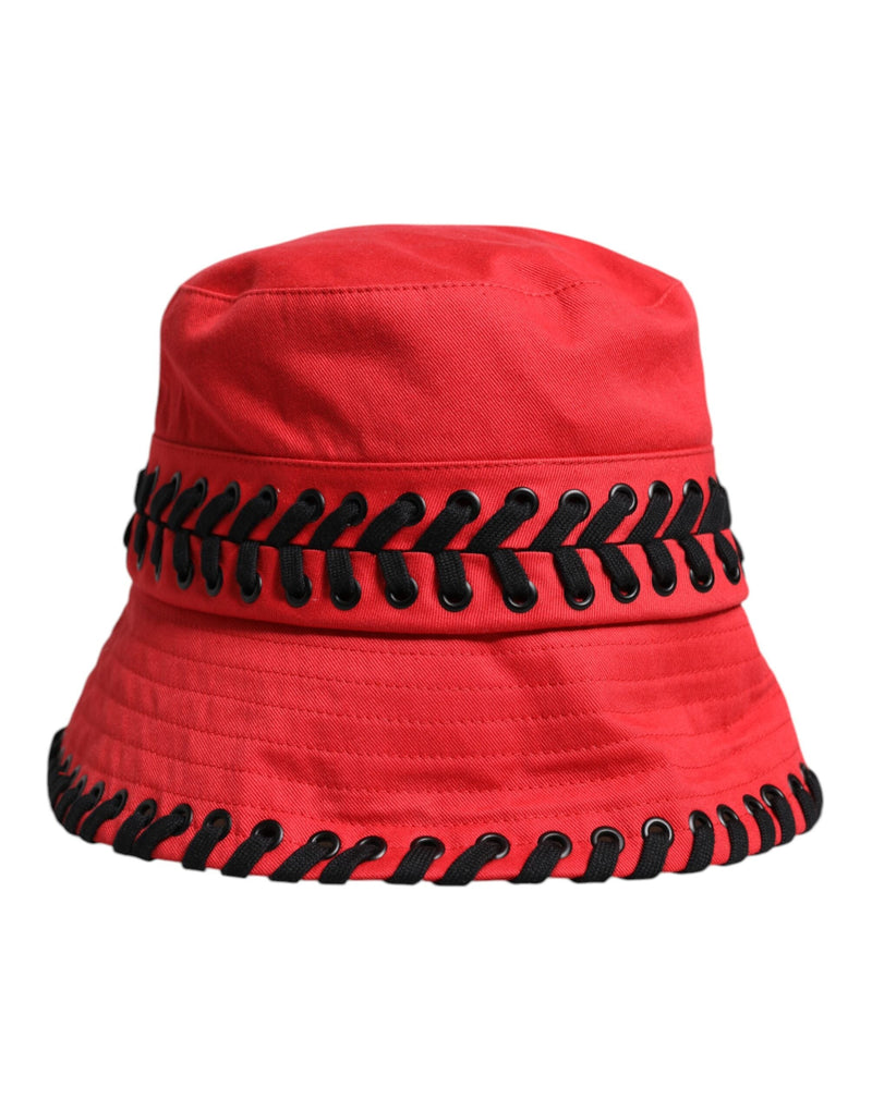 Red Lace Polyester Wide Brim Bucket Hat Dolce & Gabbana