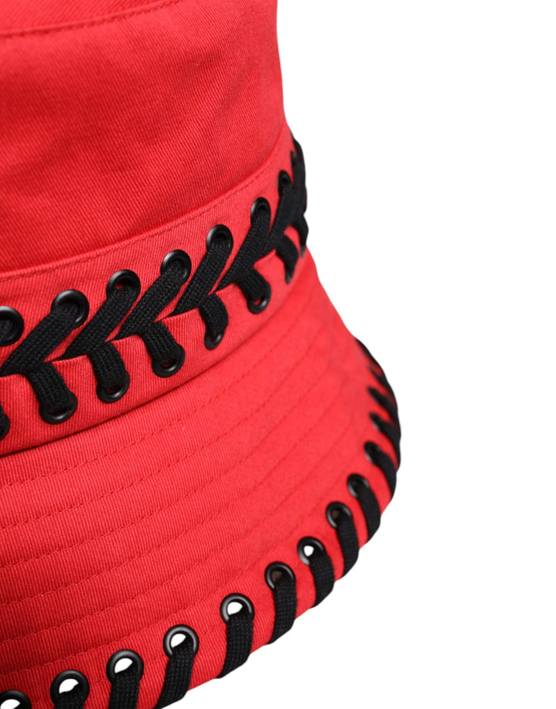 Red Lace Polyester Wide Brim Bucket Hat Dolce & Gabbana