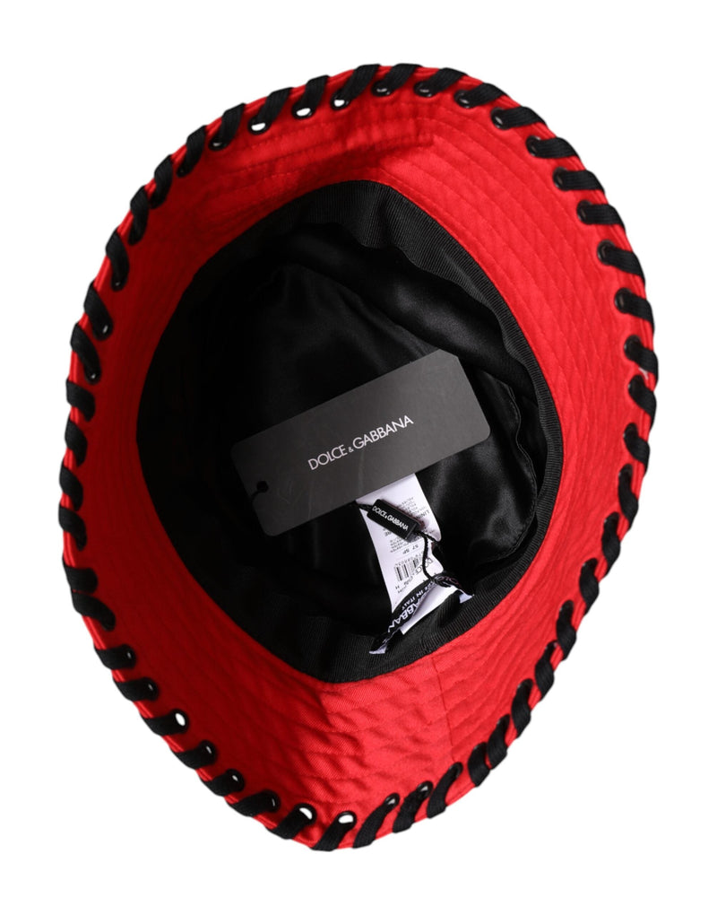 Red Lace Polyester Wide Brim Bucket Hat Dolce & Gabbana