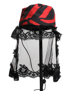 Black Red Stripes Lace Tulle Bucket Hat Dolce & Gabbana