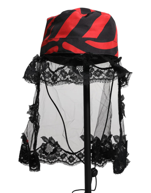 Black Red Stripes Lace Tulle Bucket Hat Dolce & Gabbana