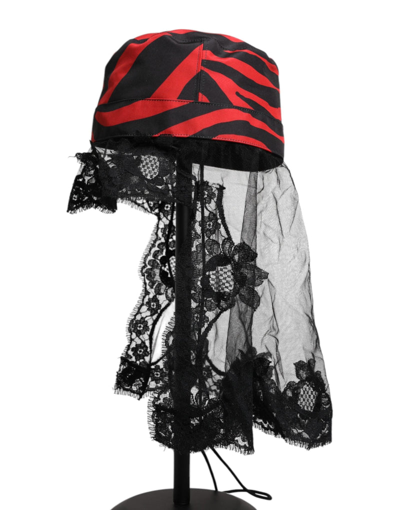 Black Red Stripes Lace Tulle Bucket Hat Dolce & Gabbana