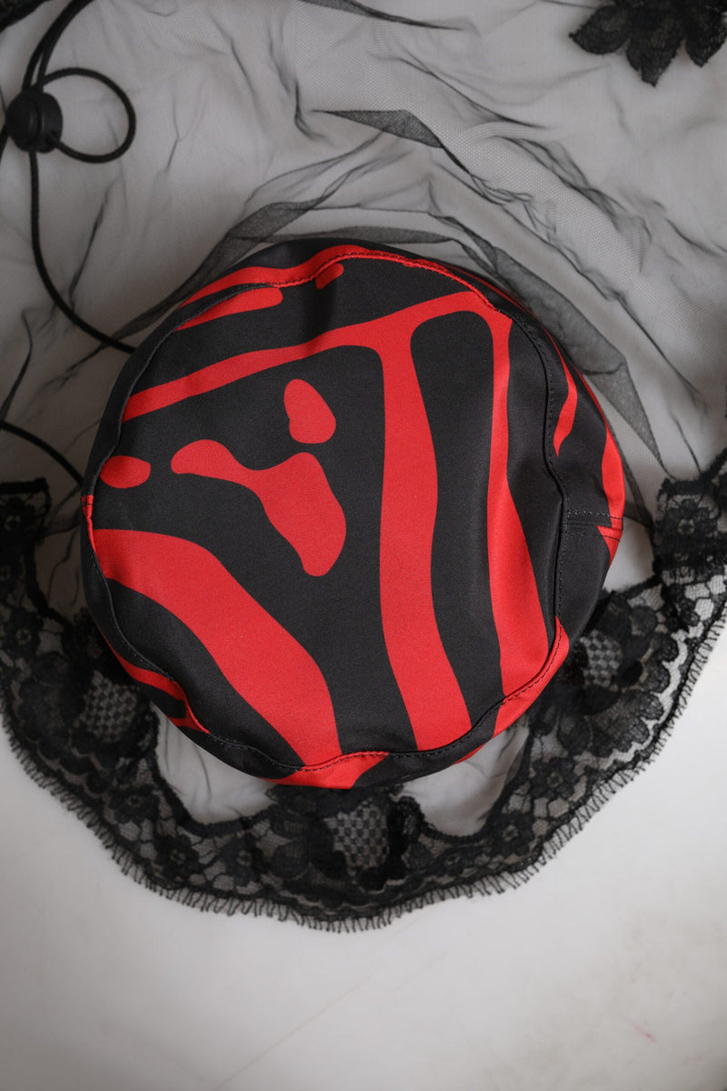 Black Red Stripes Lace Tulle Bucket Hat Dolce & Gabbana