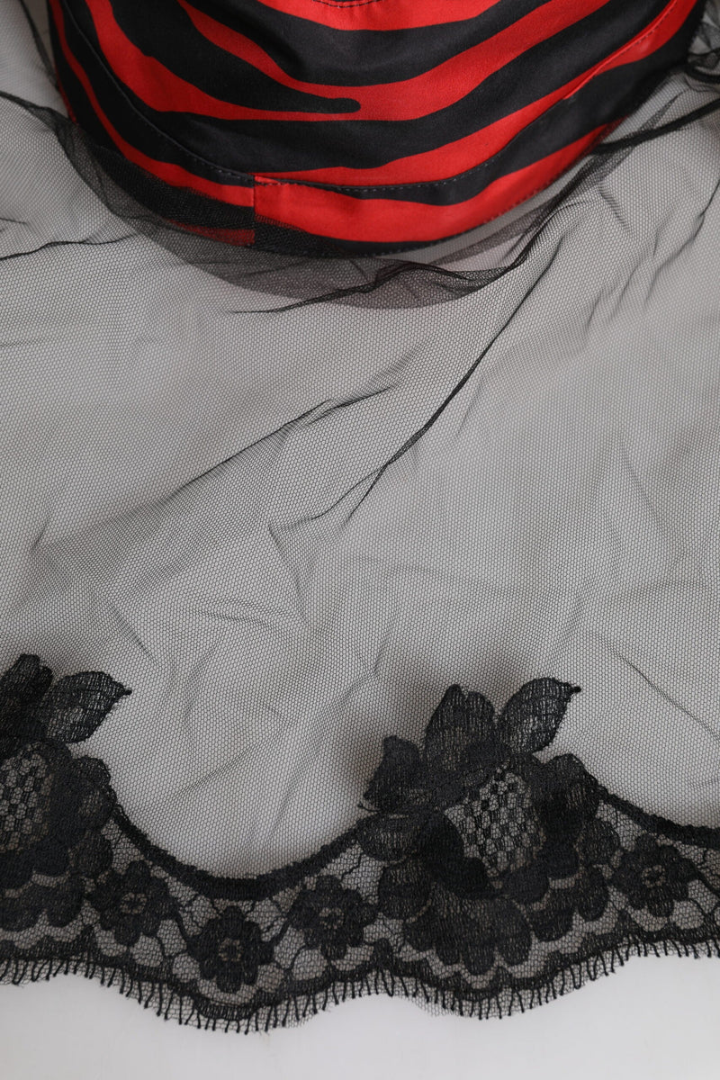 Black Red Stripes Lace Tulle Bucket Hat Dolce & Gabbana
