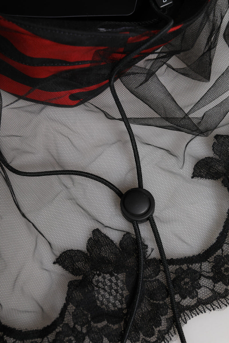 Black Red Stripes Lace Tulle Bucket Hat Dolce & Gabbana