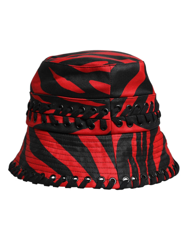 Black Red Stripe Polyester Wide Brim Bucket Hat Dolce & Gabbana