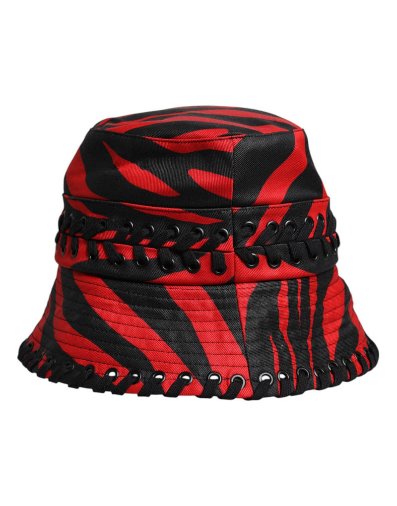 Black Red Stripe Polyester Wide Brim Bucket Hat Dolce & Gabbana