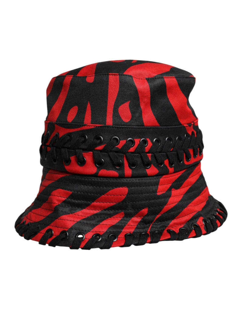Black Red Stripe Polyester Wide Brim Bucket Hat Dolce & Gabbana
