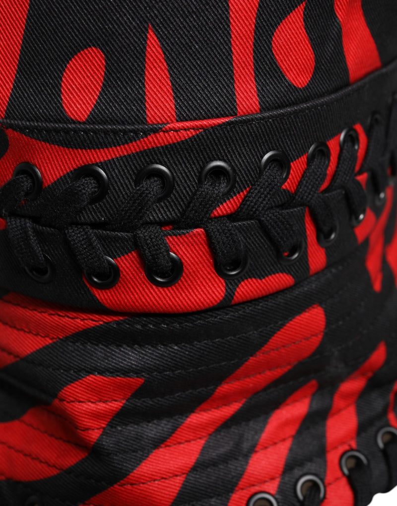 Black Red Stripe Polyester Wide Brim Bucket Hat Dolce & Gabbana