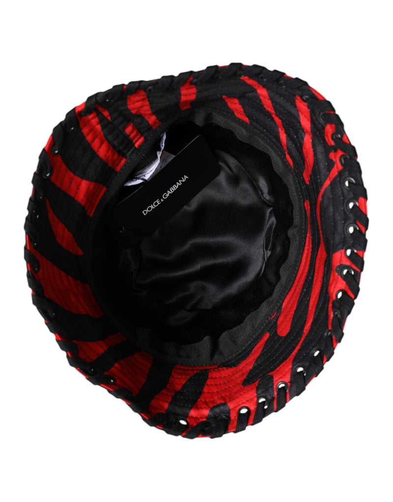 Black Red Stripe Polyester Wide Brim Bucket Hat Dolce & Gabbana