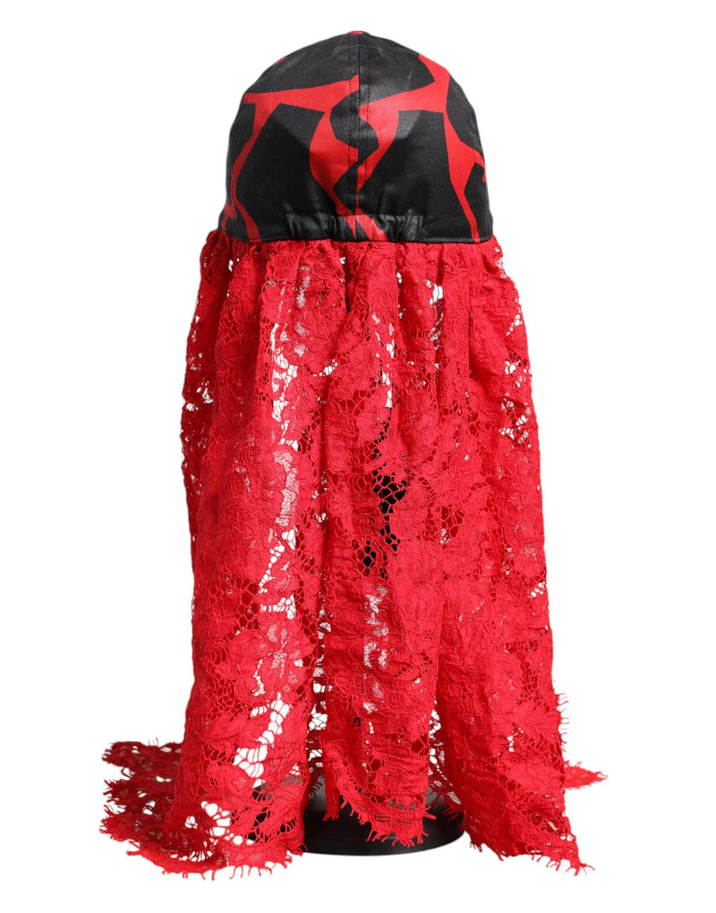 Red Black Lace Tulle Cotton Baseball Cap Dolce & Gabbana