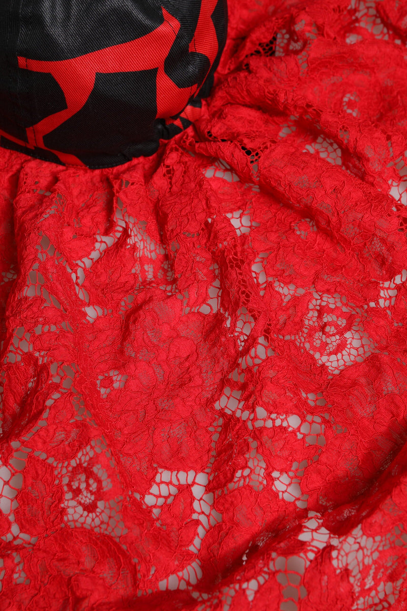 Red Black Lace Tulle Cotton Baseball Cap Dolce & Gabbana