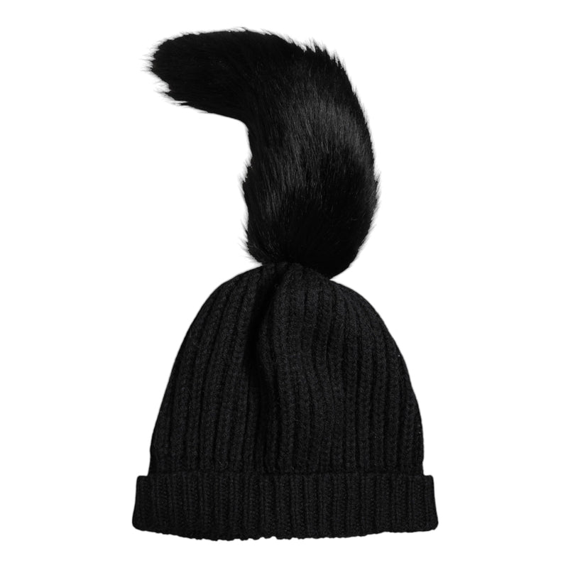 Black Acrylic Knitted Fur Winter Beanie Hat Dolce & Gabbana