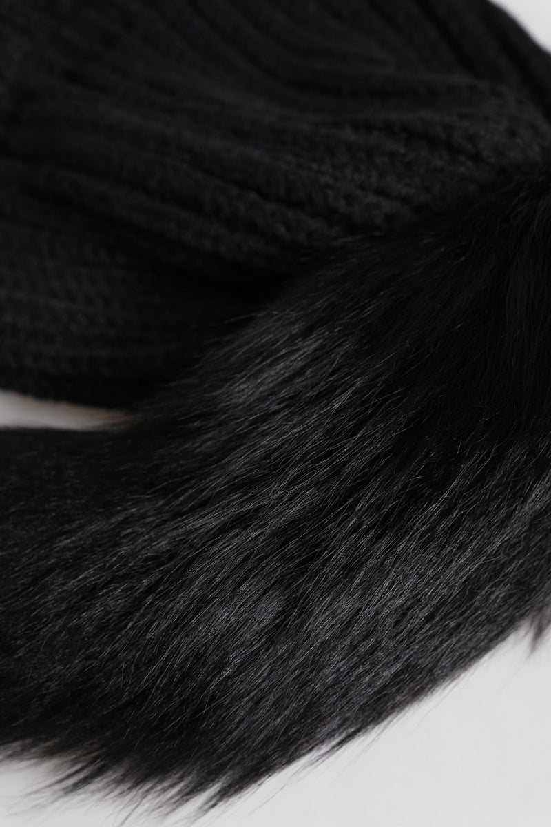 Black Acrylic Knitted Fur Winter Beanie Hat Dolce & Gabbana