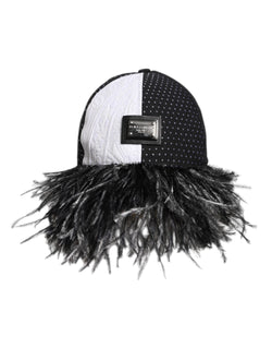 White Black Polka Dot Feathers Baseball Cap Dolce & Gabbana