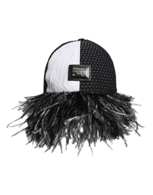 White Black Polka Dot Feathers Baseball Cap Dolce & Gabbana