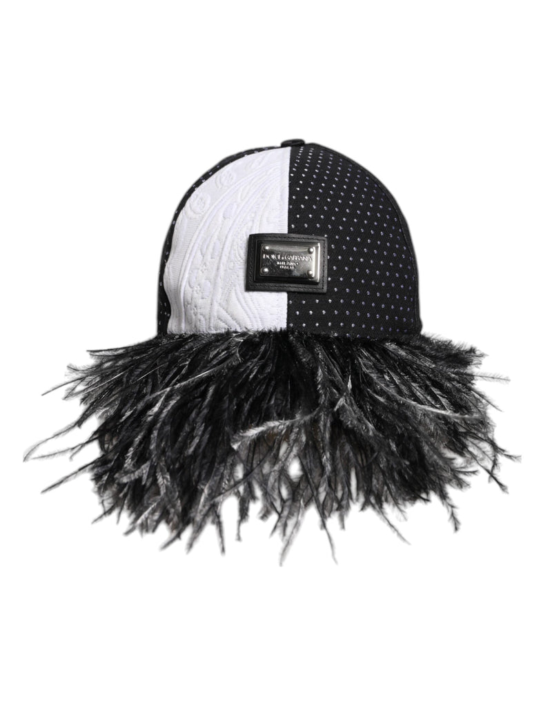 White Black Polka Dot Feathers Baseball Cap Dolce & Gabbana