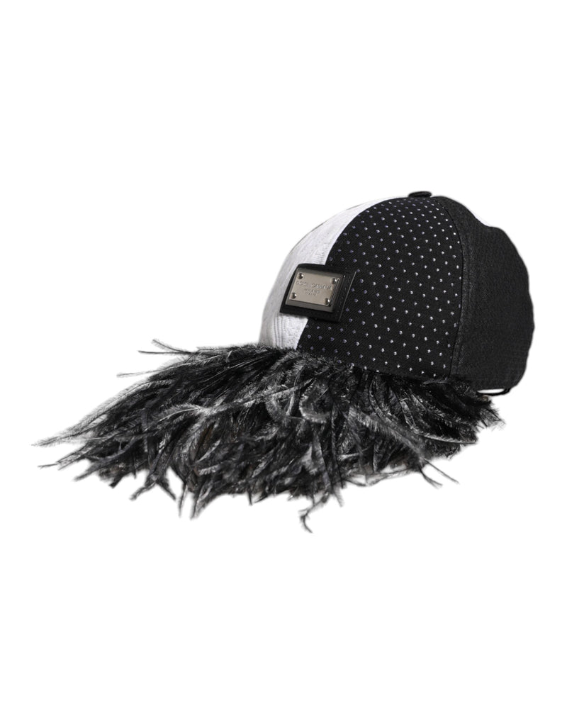 White Black Polka Dot Feathers Baseball Cap Dolce & Gabbana