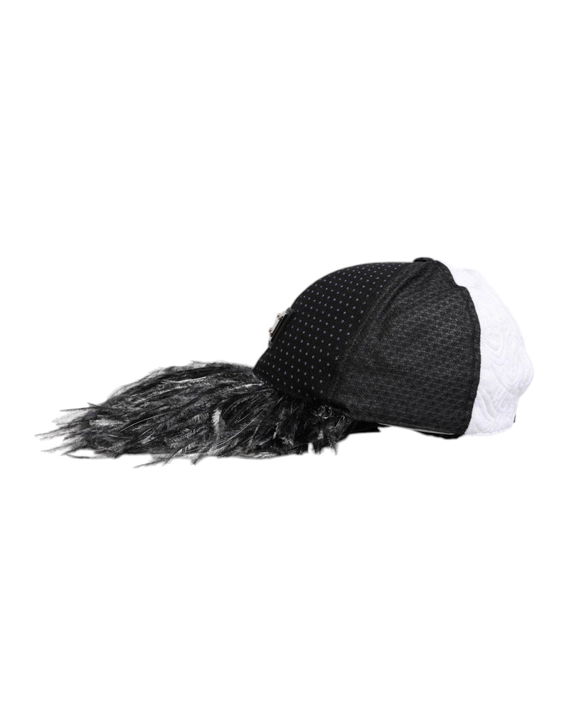 White Black Polka Dot Feathers Baseball Cap Dolce & Gabbana