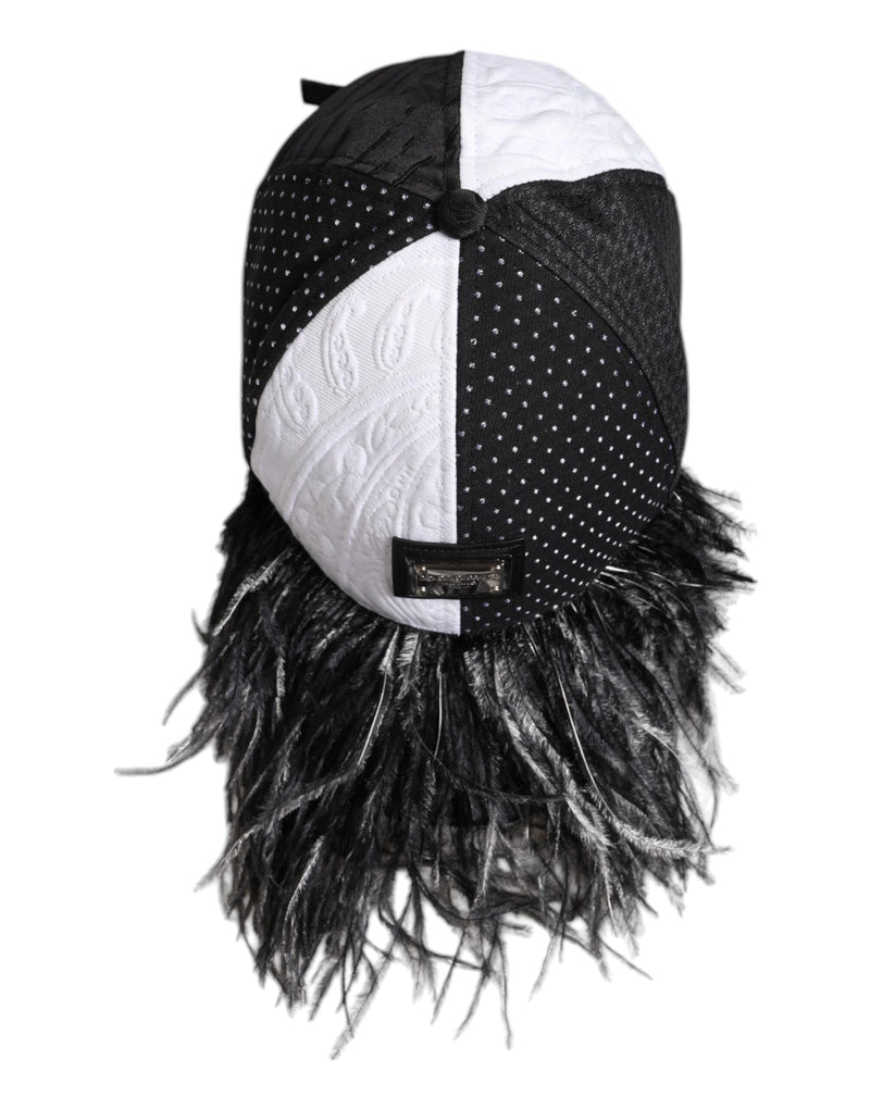 White Black Polka Dot Feathers Baseball Cap Dolce & Gabbana