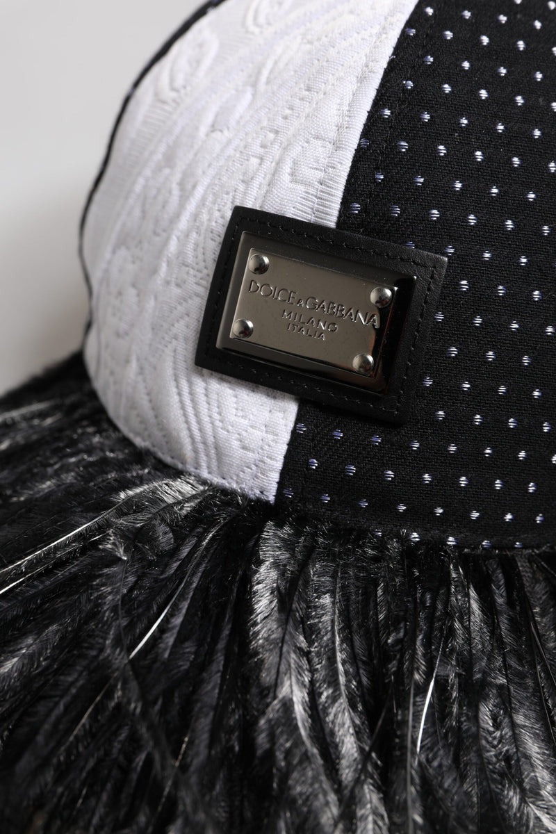 White Black Polka Dot Feathers Baseball Cap Dolce & Gabbana