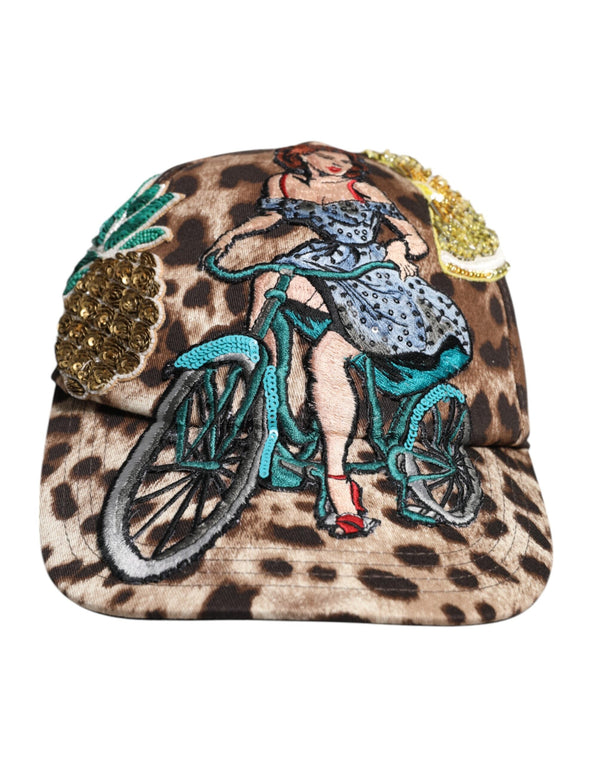 Brown Leopard Sequin Sicily Baseball Cap Dolce & Gabbana