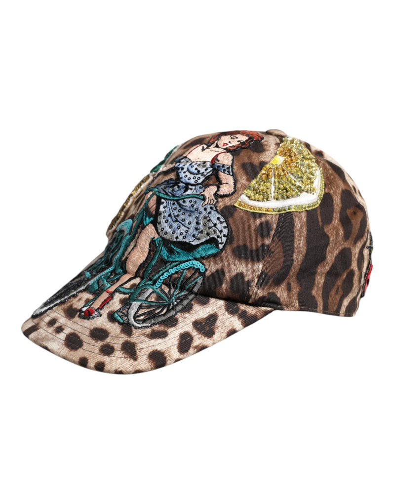 Brown Leopard Sequin Sicily Baseball Cap Dolce & Gabbana