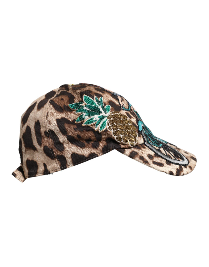 Brown Leopard Sequin Sicily Baseball Cap Dolce & Gabbana