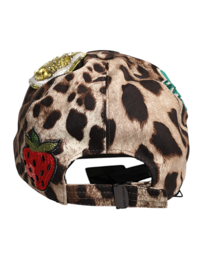 Brown Leopard Sequin Sicily Baseball Cap Dolce & Gabbana