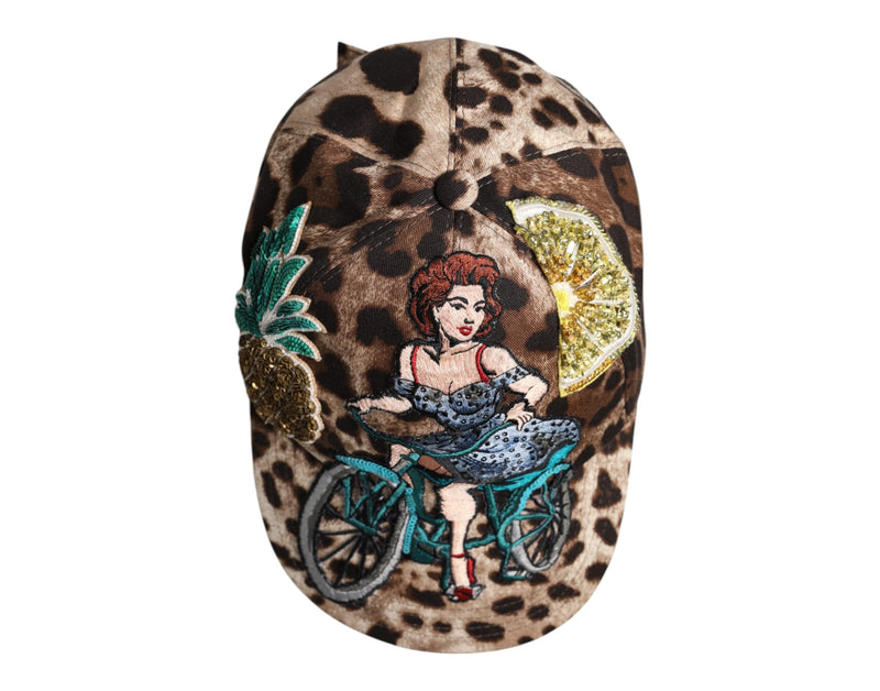 Brown Leopard Sequin Sicily Baseball Cap Dolce & Gabbana
