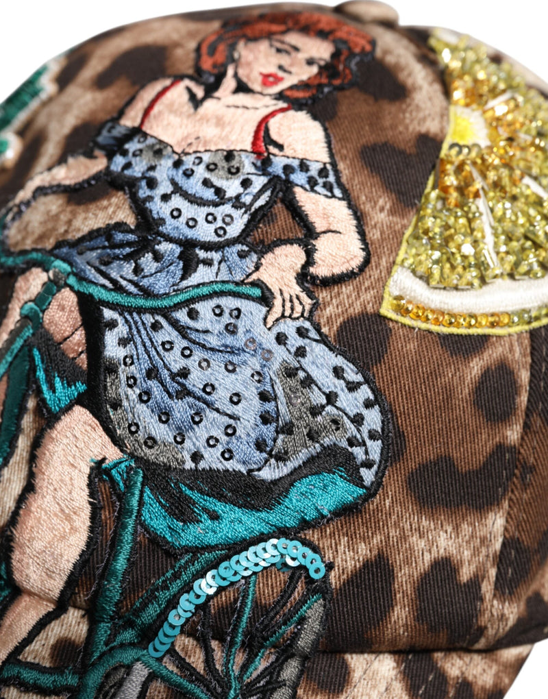 Brown Leopard Sequin Sicily Baseball Cap Dolce & Gabbana