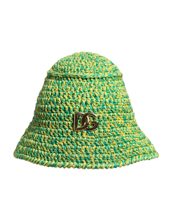Green Cotton Crochet DG Logo Bucket Hat Dolce & Gabbana
