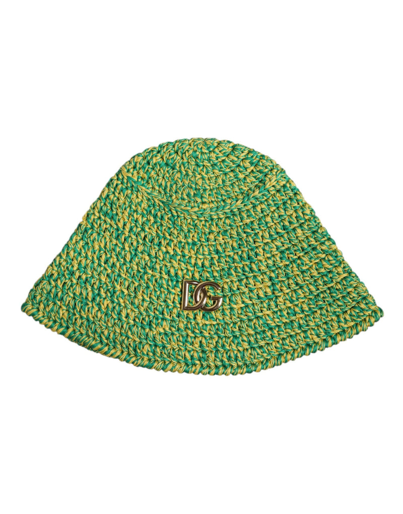 Green Cotton Crochet DG Logo Bucket Hat Dolce & Gabbana