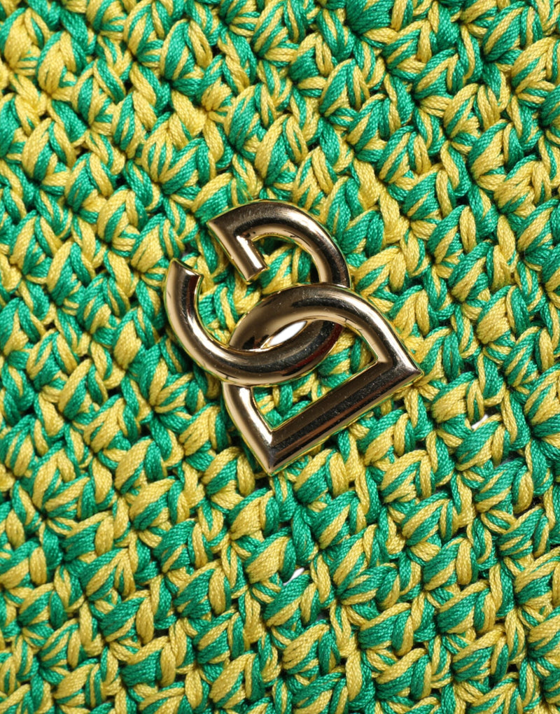 Green Cotton Crochet DG Logo Bucket Hat Dolce & Gabbana